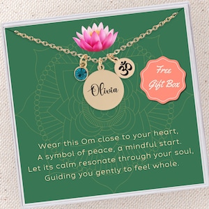 Personalized Om Necklace Gift for Yogi Jewelry Custom Birthstone Name Om Necklace Pendant Spiritual Jewelry Gift for Yoga Teacher Ohm Aum