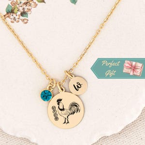 Chinese Zodiac Rooster Necklace Gift Lunar New Year of the Rooster Necklace Custom Birthstone Initial Chinese New Year Pendant Protection