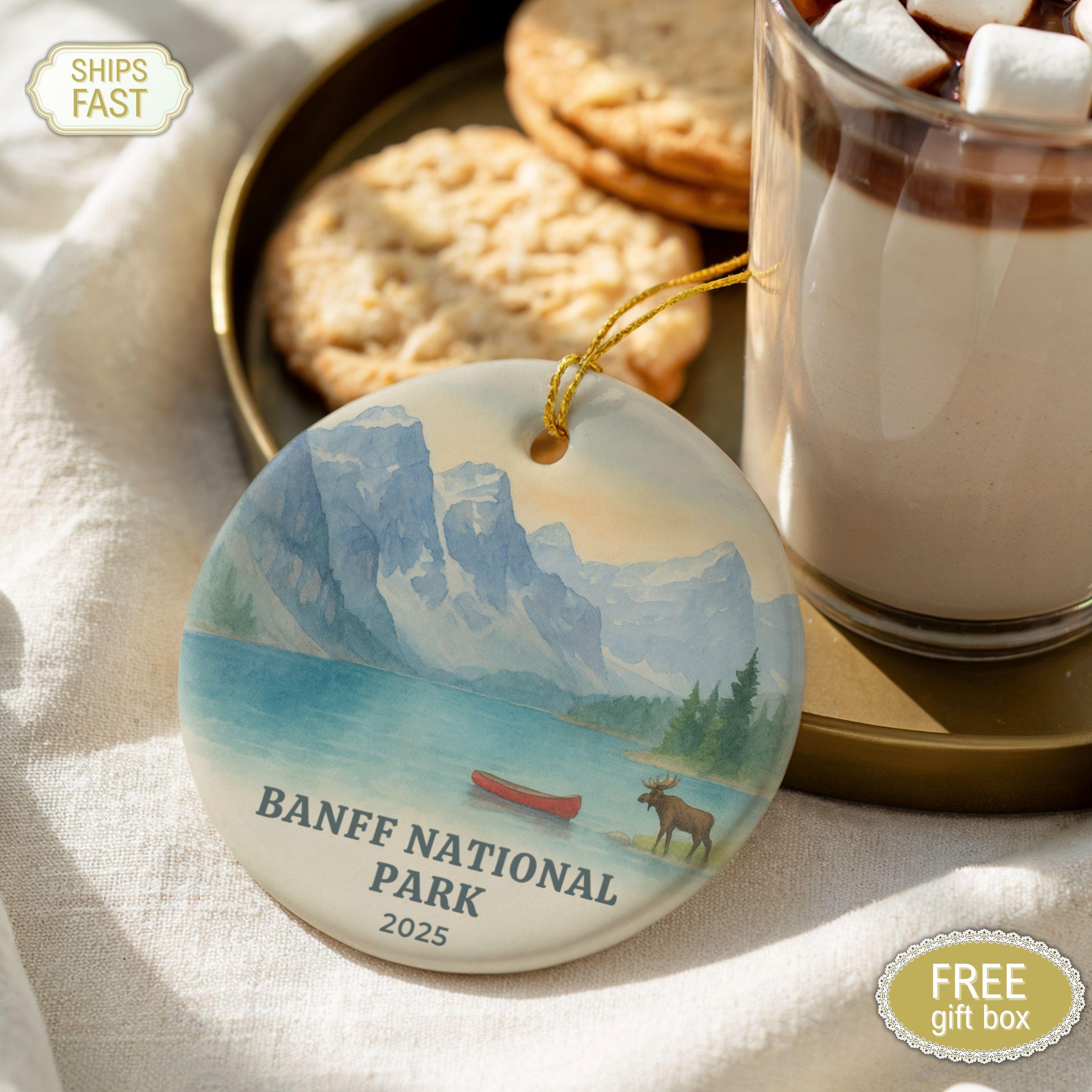 Banff National Park Ornament Watercolor Mountain Scene 3 Inch Round ...