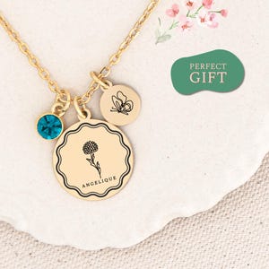 Personalized November Birthflower Necklace November Birthday Flower Necklace Charm November Birth Flower Necklace with Name and Birthstone