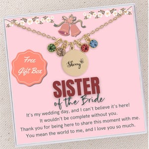 Sister of Bride Gift Necklace from Bride Necklace for Sister of Bride To My Sister on My Wedding Day Gift Custom Birthstone Name Jewelry