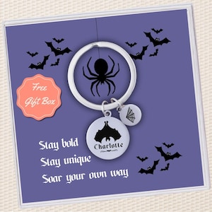 Hanging Bat Keychain Gift Gothic Lover Keychain Personalized Custom Birthstone Name Pendant Keychain Gift for Halloween Lover Vampire Bat
