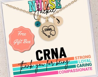 Custom CRNA Necklace Jewelry Gift Anesthesia Nurse Gift Necklace Personalized Custom Birthstone Initial Message Card Necklace CRNA Gift