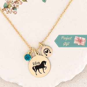Personalized Horse Necklace Custom Horse Name Necklace for Equine Memorial Horse Jewelry for Women Necklace with Horses Horseshoe Necklace