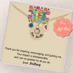 Custom Teacher Appreciation Necklace Teacher Custom Initial Necklace Gift End of Year Teacher Gift Personalized Teacher Name Necklace Gift