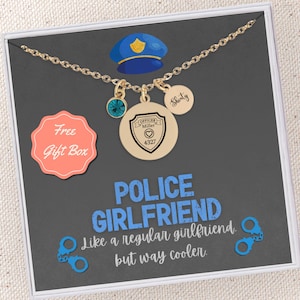 Police Girlfriend Gift Necklace Back the Blue Girlfriend Jewelry Personalized Custom Birthstone Message Card Necklace for Police Girlfriend