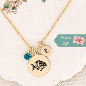 Initial Fish Figure Necklace Lucky Fish Necklace for Women Fish Necklace Gift for Fish Lover Fish Initial Necklace Personalized Fish Jewelry