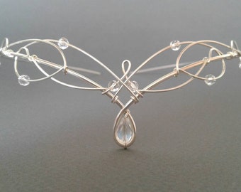 Elven Crystal Wedding Circlet Tiara Medieval Crown Renaissance Headpiece Celtic Bride Diadem