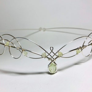 Tiara verde élfica com coroa de casamento medieval prehnita