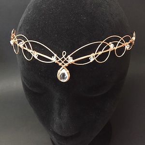 Rose Gold Tiara Circlet with Clear Quartz & Crystal Wedding Headpiece Medieval Renaissance image 1