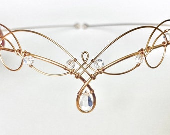Gold Tiara Circlet Elven Wedding Headpiece with Premium Crystals