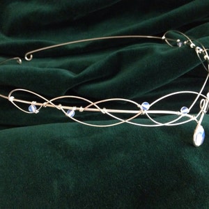 Silver Opalite Moonstone Bridal Circlet, Celtic Headpiece, Medieval Headdress, Elven Wedding Tiara image 5