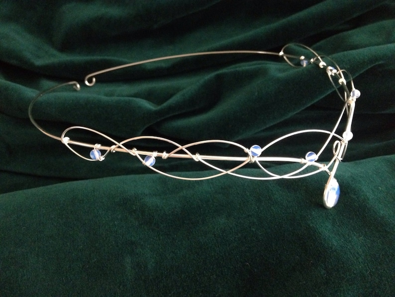 Silver Opalite Moonstone Bridal Circlet, Celtic Headpiece, Medieval Headdress, Elven Wedding Tiara image 5