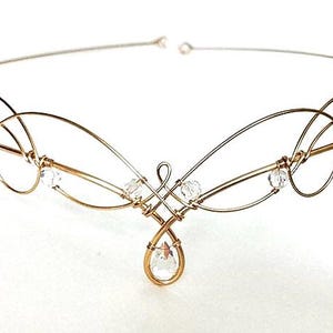 Gold Tiara Circlet Elven Wedding Headpiece with Premium Crystals