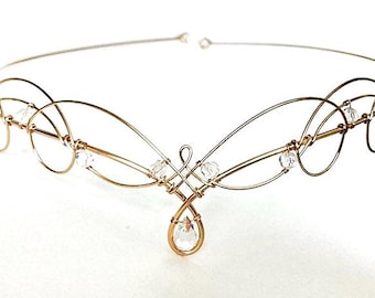 Gold Tiara Circlet Elven Wedding Headpiece with Premium Crystals