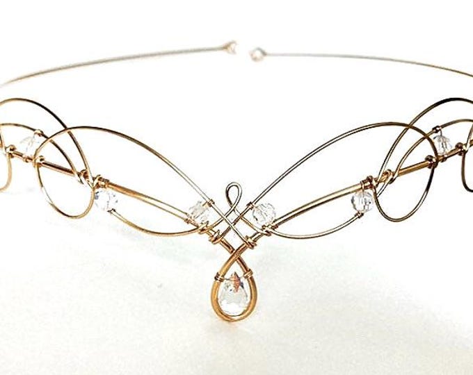 Featured listing image: Gold Tiara Circlet Elven Wedding Headpiece with Premium Crystals