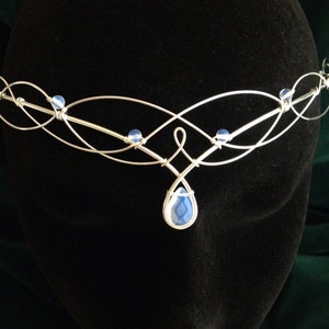 Silver Opalite Moonstone Bridal Circlet, Celtic Headpiece, Medieval Headdress, Elven Wedding Tiara