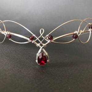 Tiara Circlet Garnet and Red Crystal Medieval Crown Renaissance Headpiece Celtic Bride Diadem