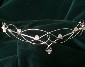 Rose Quartz Circlet Elven Crown Wedding Tiara Handfasting Headpiece Medieval Renaissance