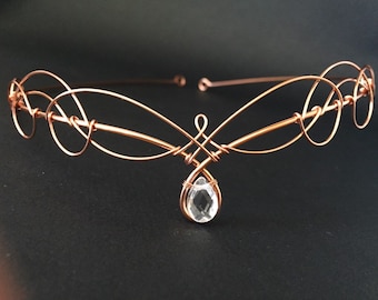 Rose Gold & Clear Quartz Elven Tiara Circlet Headpiece