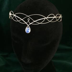 Opalite Moonstone Headpiece Elven Circlet Medieval Wedding Boho Bridal Tiara