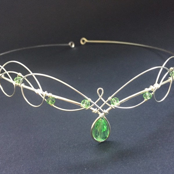 Elfen Hochzeit Tiara mit Grünen Peridot Kristallen Krone Kopfschmuck Mittelalter Renaissance