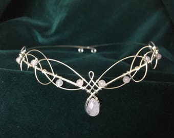 Wedding Circlet Tiara in Rose Quartz or Opalite Moonstone