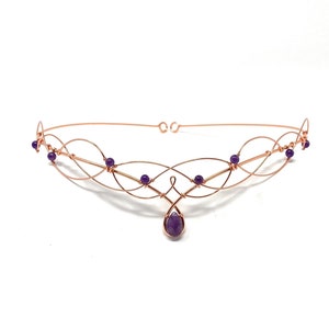 Amethyst Rose Gold Tiara Circlet Elven Wedding Crown