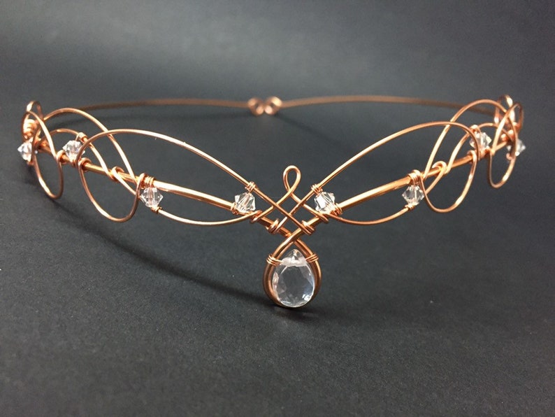 Rose Gold Tiara Circlet with Clear Quartz & Crystal Wedding Headpiece Medieval Renaissance image 6