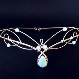 Opalite Tiara Circlet Medieval Crown in Gold or Silver Renaissance Headpiece Celtic Bridal Diadem