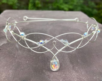 Silver Tiara Bridal Circlet Crystal Celtic Headpiece Medieval Headdress Wedding Elven Crown