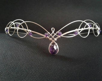 Elven Circlet Tiara with Amethyst Wedding Headpiece Medieval Renaissance