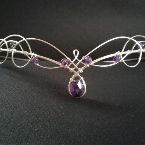 Elven Circlet Tiara with Amethyst Wedding Headpiece Medieval Renaissance