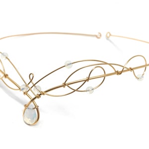Gold Tiara Circlet Wedding Headpiece with Opalite Moonstone