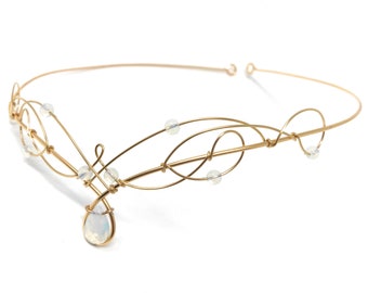 Gold Tiara Circlet Wedding Headpiece with Opalite Moonstone