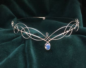 Circlet Tiara in Opalite Moonstone Bridal Headpiece Medieval Elven Wedding