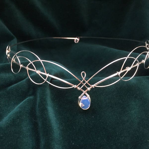 Circlet Tiara in Opalite Moonstone Bridal Headpiece Medieval Elven Wedding