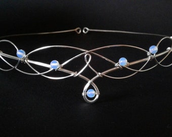 Opalite Moonstone Tiara Circlet Elven Wedding Bride Headpiece Galadriel Medieval Renaissance Handfasting Headdress Boho