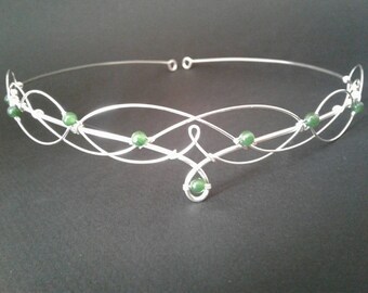 Elven Circlet Crown in Green Jade Medieval Wedding Renaissance Faire Handfasting