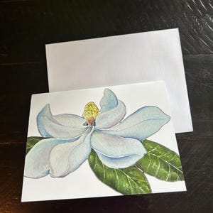 Magnoliabloesem aquarel wenskaarten, 4,25 x 5,5 inch met enveloppen, set van 6 blanco binnenkant voor persoonlijk bericht voor elke gelegenheid