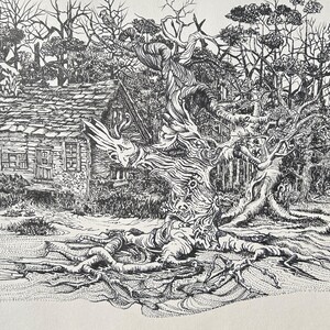 We Shall Soon Find Our Way is a 5x7&quot;print of an ink drawing illustrating the tale of Hansel and Gretel as imagined by the artist.