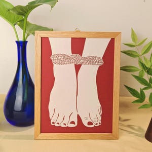 Shibari Rope Art Print – Laser cut and Collage - Kinky Bondage Illustration on 250g Fine Art Paper - Feet lovers – Rope Lover Wall Decor