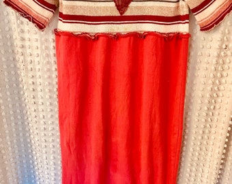 Valentine Dress, Full length, One size, Reds and Pinks,  Stripes and Solid, Cotton, Washable.