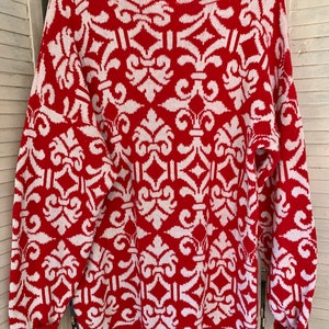 Valentine Hearts Sweater, Red-White Pullover, Funky Triple Heart Deco, Artsy Wearable, Plus Size, Washable , image 3