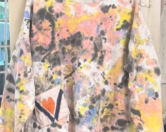 Sheerfab Fall Flannels, Water Color Splashed,  Altered Sweatshirt, 54 Inch Bust, Cotton-Poly, Patch Pocket