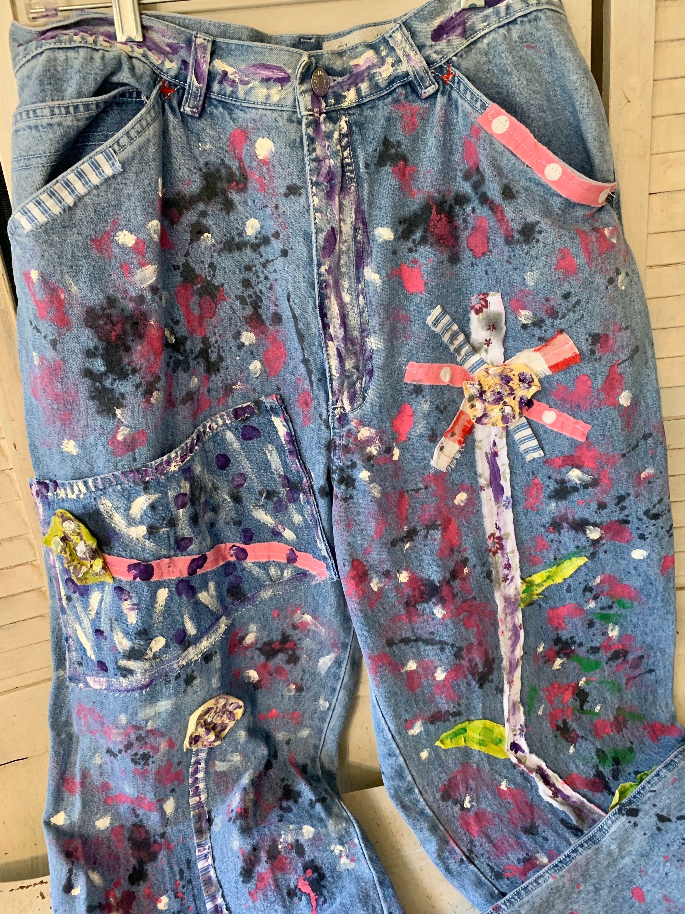 Embellished Denim Jeans/ Size 16 Funky Funwear/ Wearable Art Etsy