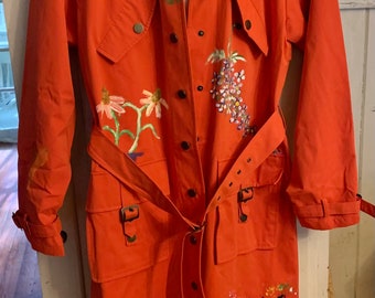Hand Painted Raincoat, Woman’s  Rainwear, Size M-L, Hooded Raingear, Upstyled Clothing.
