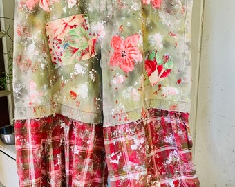 Bloomer Pants, Hand Painted, Size M-L, Khaki Top, Cotton Bottom.