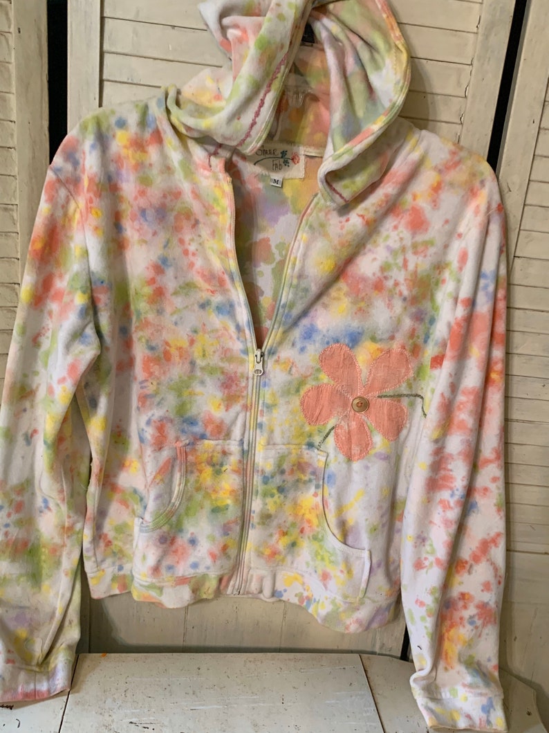 Hoodie Jacket/ Pastel Splash Paintedflower Appliqued Soft Etsy
