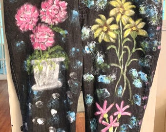 Women's Jeans, Hand Painted Denims, Plus Size Lee Riders, Relaxed Fit, Waist 42.